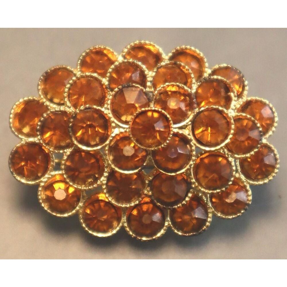 Czech Orange Rhinestone Brooch Domed Vintage Czecho Pin - Picture 2 of 4